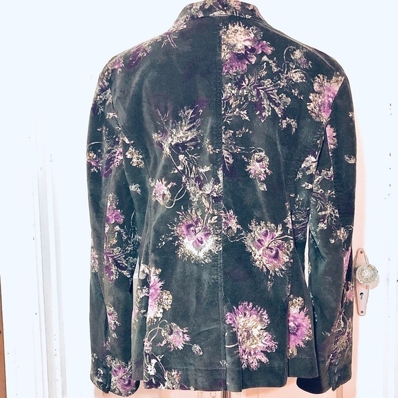 J. Jill Floral Chocolate Brown Velvet Work Blazer - Picture 2 of 8